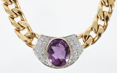 14K Amethyst Diamond Pendant Necklace