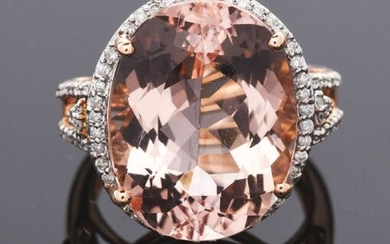 14K Rose Gold Morganite & Diamond Ring.