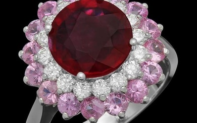 14K White Gold 3.0ct Ruby 2.13ct Sapphire and 0.58ct Diamond Ring