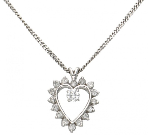 14K. White gold necklace and heart-shaped pendant set with approx. 0.53 ct. diamond.