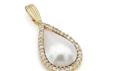 14K Yellow Gold Mabe Pearl and Diamond Pendant