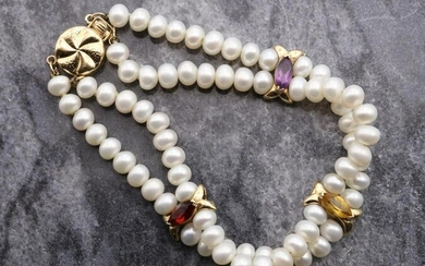 14KY Gold Pearl and Gemstone Bracelet