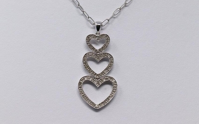 14Kt White Gold Triple Heart Diamond Pendant