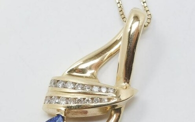 14k Yellow Gold Diamond Tanzanite Pendant Necklace