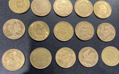 15 pièces de 20 francs or LOT VENDU EN L'ETAT SUR DESIGNATION, NON PRESENT A L'ETUDE