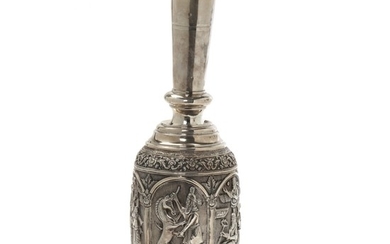 An early 20th century Persian silvered flask, unmarked. Weight 832 g. H. 34 cm.