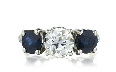 1.56-Carat Diamond and Sapphire Ring