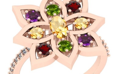 1.67 Ctw I2/I3 Multi Stone And Diamond 10K Rose Gold Multi Flower Ring