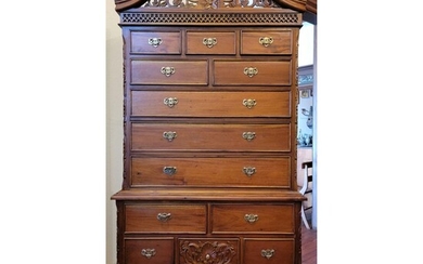 18-19th C Chippendale Style Highboy 13 Drawers