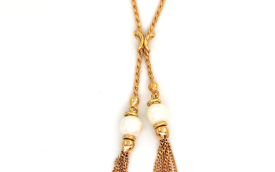 18 carati Oro giallo - Collana con pendente - Perla Akoya 6.65 mm Peso Totale : 9.38 g