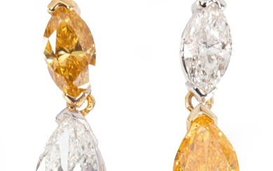18 kt. Two-Tone Gold, Yellow Diamond Earrings
