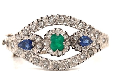 18K White Gold Diamond Emerald & Sapphire Bangle