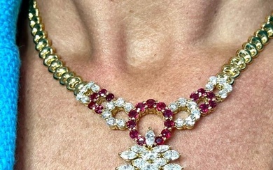 18K Yellow Gold Ruby & Diamond Necklace