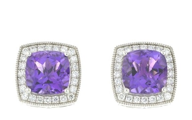 18ct gold amethyst & diamond cluster earrings