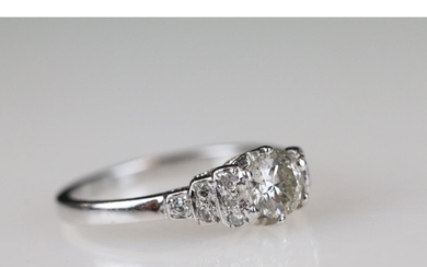 18ct white gold single stone diamond ring in the Art Deco st...