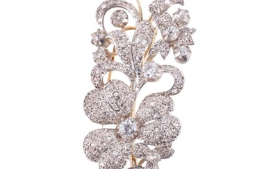 18k Gold Silver Diamond Floral Brooch Pin