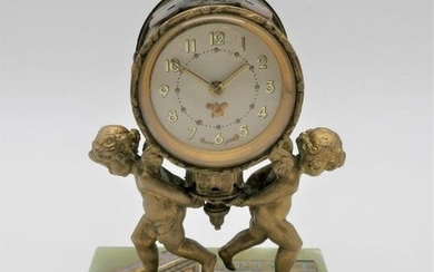 19/20C Bronze, Cloisonne, Onyx Figural Clock