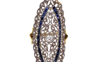 1920Õs Platinum & Gold Diamond Sapphire Long Ring