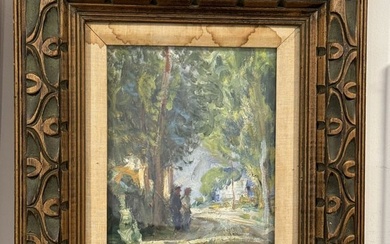 1950S ITALIAN IMPRESSIONIST PAINTING OF A STREET SCENE, 17.5" X 20.5" FRAMED AND 8.5" X 11.5" SIGHT
