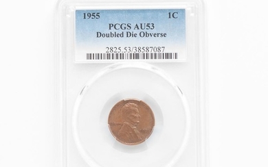 1955 Doubled Die Obverse Lincoln Cent, PCGS AU53BN. Estimate $600-800