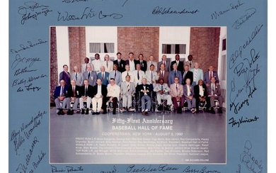 1990 Baseball HOF Induction Ceremony Group Signed Photo - 30+ Signatures! PSA Certified