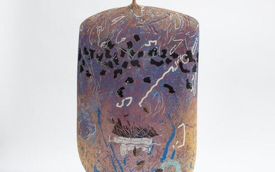 1990S GLAZED AND INCISED ART POTTERY BOTTLE