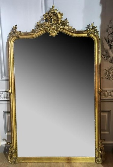 19TH C. FRENCH LOUIS XV STYLE GILTWOOD MIRROR