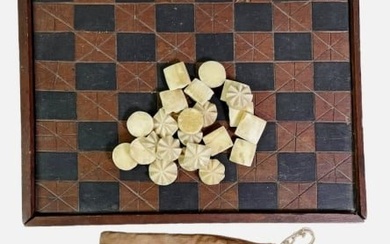 19th C. Game Board with Carved Bone Game Pieces