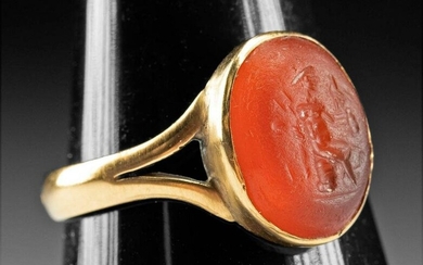 19th C. Gold Ring w/ Roman Carnelian Intaglio Mars