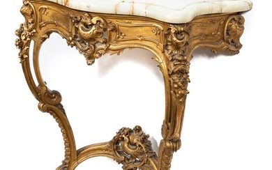 19th C. Louis XV Style Giltwood and Onyx Console