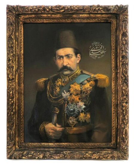 19th C. "Minister of the Qajar" Oil on Canvas Painting