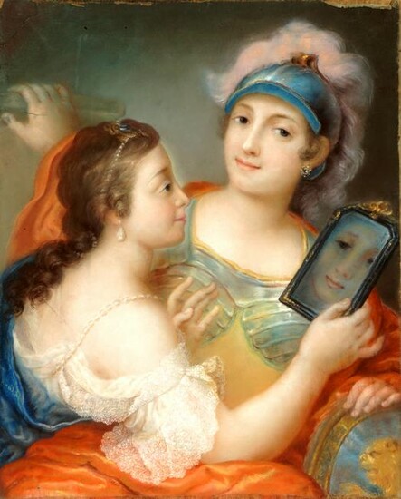 19th Century Pastel of Mother and Daughter