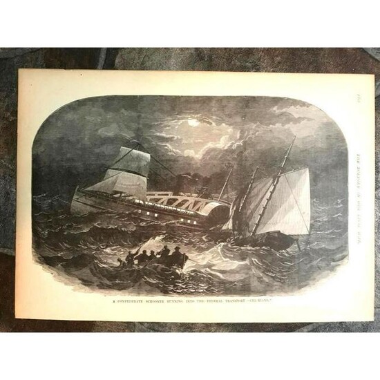 19thc Civil War Engraving, Sinking of Confederate