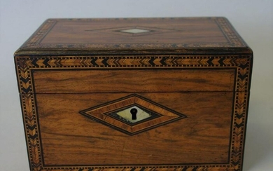 19thc Double Compartment Inlaid Tea Caddy