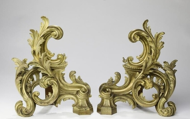 (2) 19th c. gilt bronze Rococo style chenets