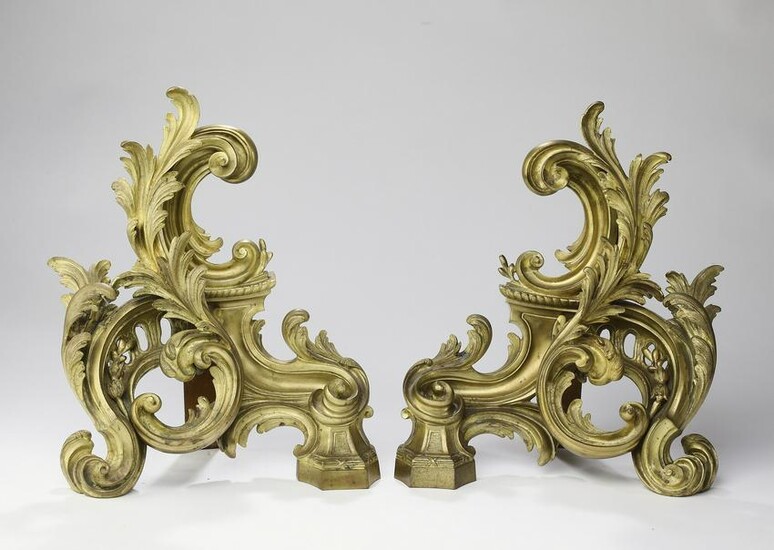 (2) 19th c. gilt bronze Rococo style chenets