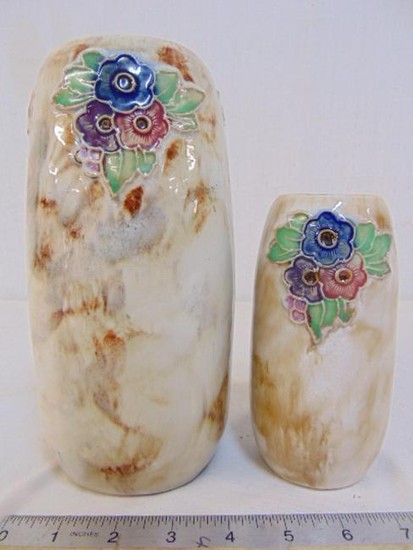 2 Royal Doulton art pottery vases, marble pattern with