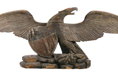 EARLY 19TH C. WALL CARVING OF EAGLE AND SHIELD