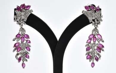 A PAIR OF RUBY AND DIAMOND DROP EARRINGS
