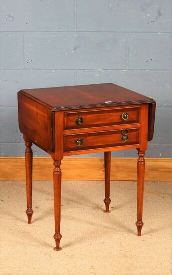 20th century yew wood effect drop leaf side table, the rectangular top with drop leaf either side