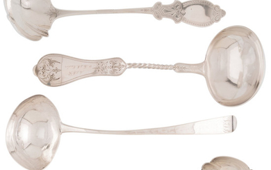 A Group of Four American Silver and Silver-Plated Ladles (19th century)