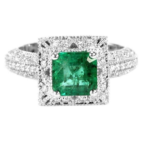 2.11 tcw Emerald Natural Diamond Ring in 18K White Gold