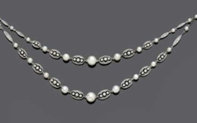 PEARL AND DIAMOND NECKLACE, ca. 1900.