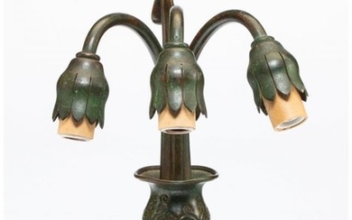 23024: A Tiffany Studios Bronze Three-Light Lily Table