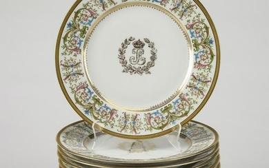 (12) Sevres style porcelain dinner plates, 10"dia.