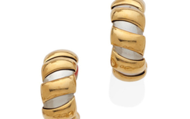 A pair of 18k gold and steel ear clips,, Bulgari