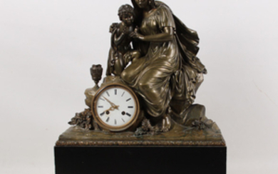 19TH C. FRENCH BRONZE AND MARBLE FIGURAL CLOCK