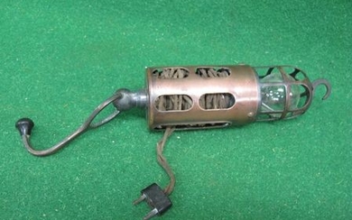 All metal early Lucas electric inspection/work lamp with hooks top and bottom - main body 6'' long