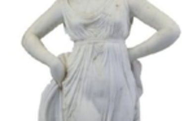 Antique 43" Carved Marble Female Sculpture SIGNED