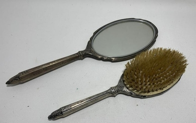ANTIQUE STERLING SILVER BRUSH AND MIRROR SET